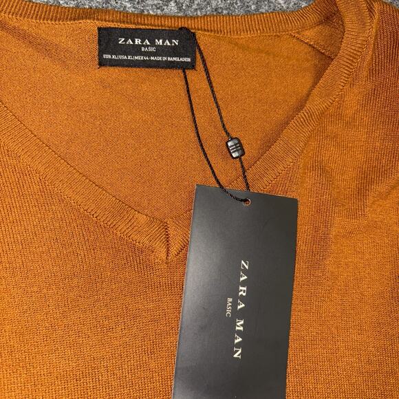 NWT Zara Mens Size XL Brown Lightweight V- Neck Pullover Sweater - Picture 2 of 7